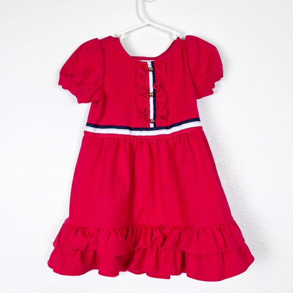 Janie and Jack Girls Red Ruffle Nautical Stripe Dress 2T